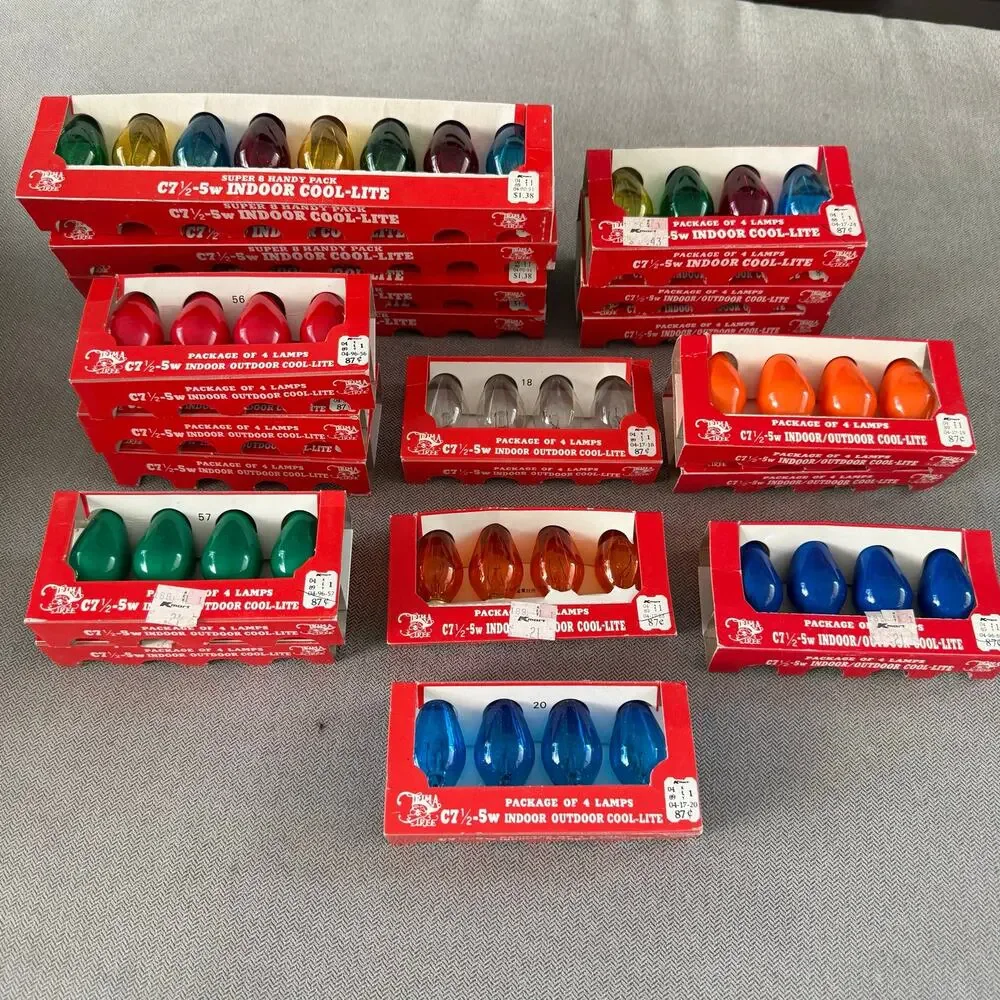 Vintage C7 Christmas Light Replacement Bulbs Cool-Lite Multicolor Lot 72 NOS